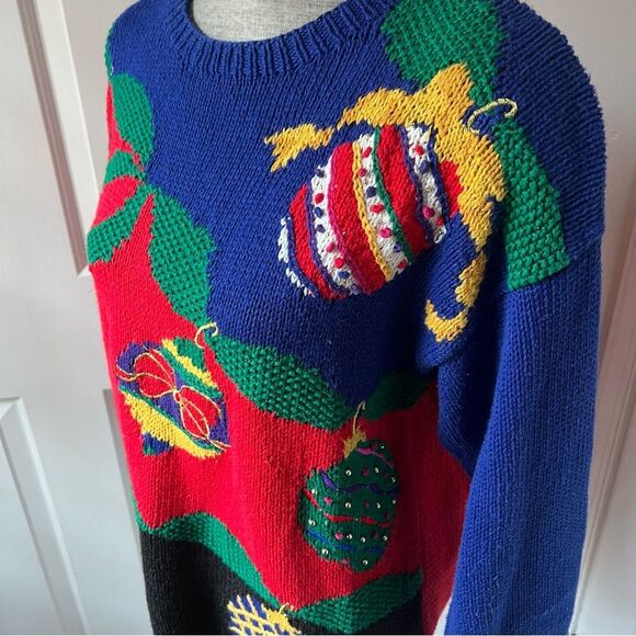 Vintage Talbots Size Large Womens Hand Knitted Christmas Sweater Ornaments - Picture 3 of 6